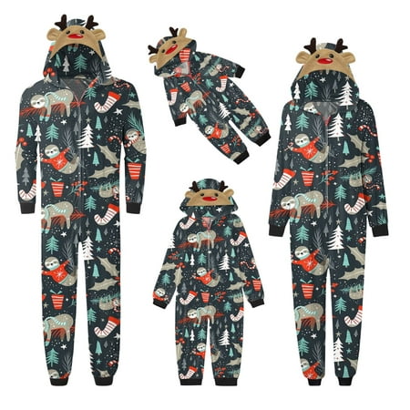 

Yyeselk Family Christmas One-Piece Pajamas Sets Reindeer Hooded Romper PJ s Zipper Jumpsuit Loungewear