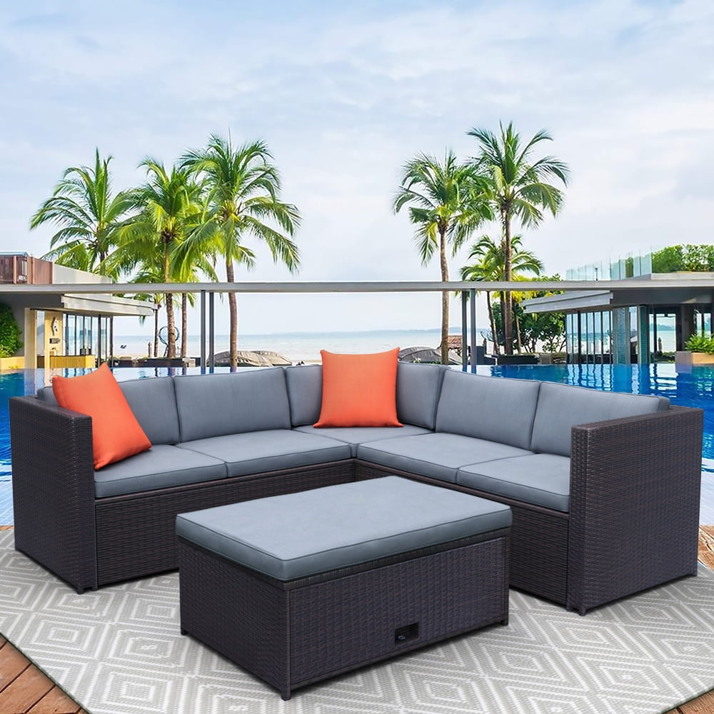 Outdoor Furniture Set, 4 Piece Outdoor Patio Rattan Furniture Set