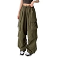 thumbnail image 5 of Pantalones cargo para mujer de talle alto, rectos, pierna ancha, pantalones palazzo Y2K con cordón de color sólido, pantalones holgados con bolsillo, 5 of 5