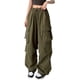 thumbnail image 5 of Pantalones cargo de talle alto, rectos, pierna ancha, pantalones palazzo Y2K, pantalones holgados de color sólido con cordón y bolsillo, 5 of 5