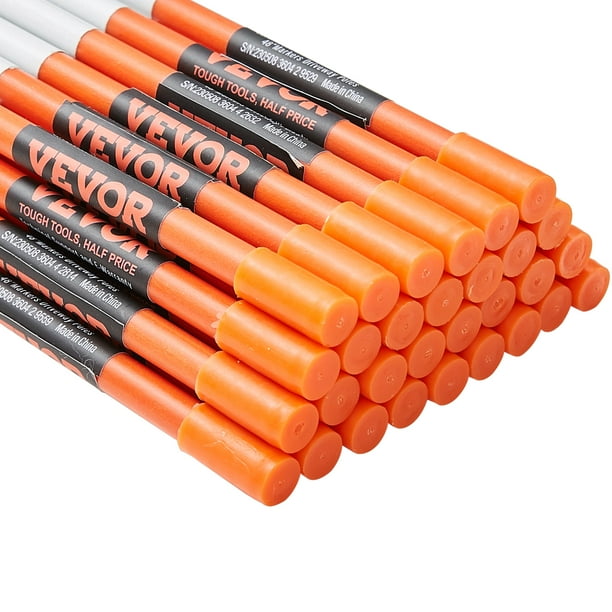 Marcadores de entrada VEVOR, 50 piezas de 48 pulgadas, 0.4 pulgadas de diámetro, postes de fibra de vidrio naranja, estacas de nieve con cinta reflectante, broca de acero de 12 pulgadas