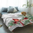 Christmas Fleece Blankets for Couch, Red Flowers Bird Plants Leaves