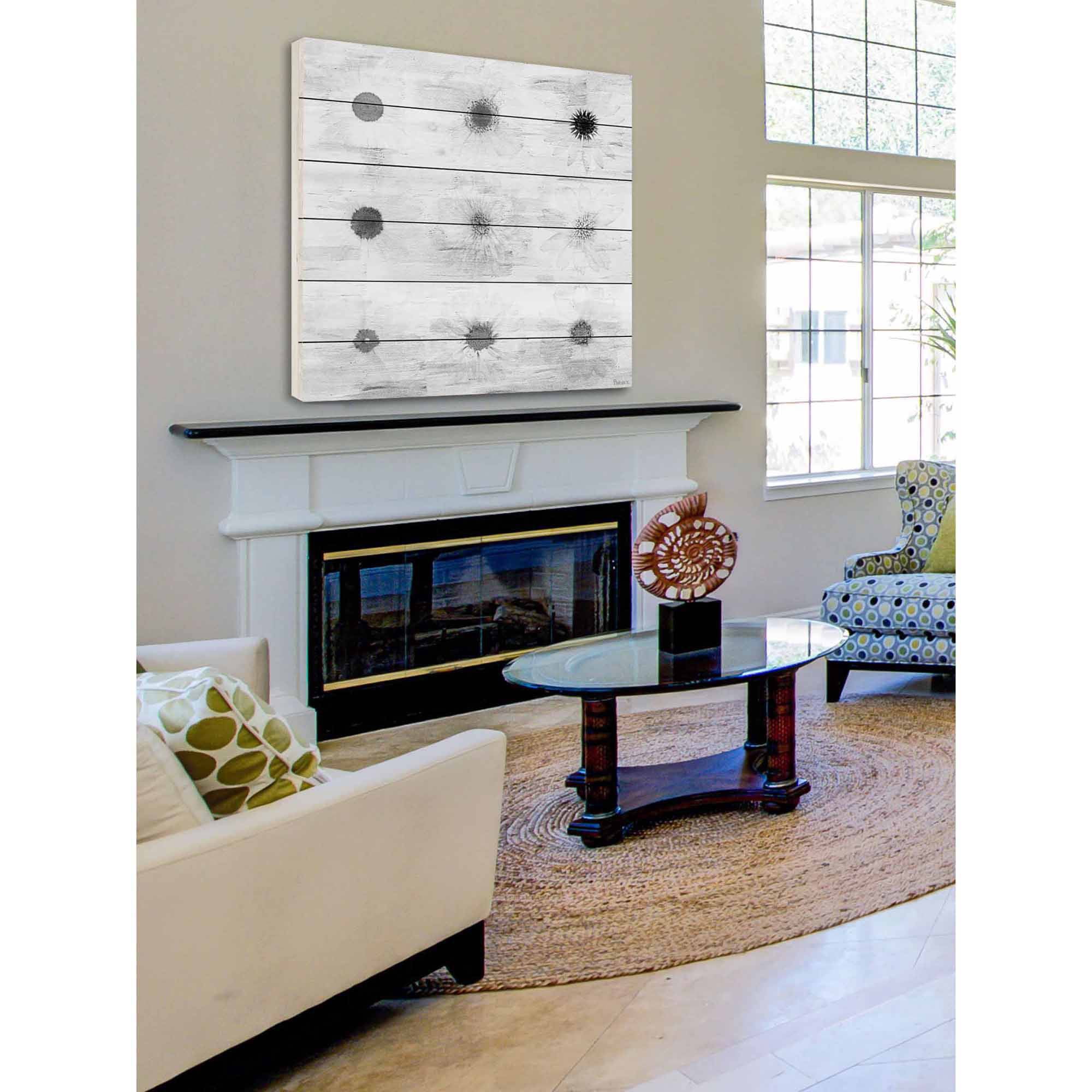 Parvez Taj Grey Flowers Art Print on White Pine Wood