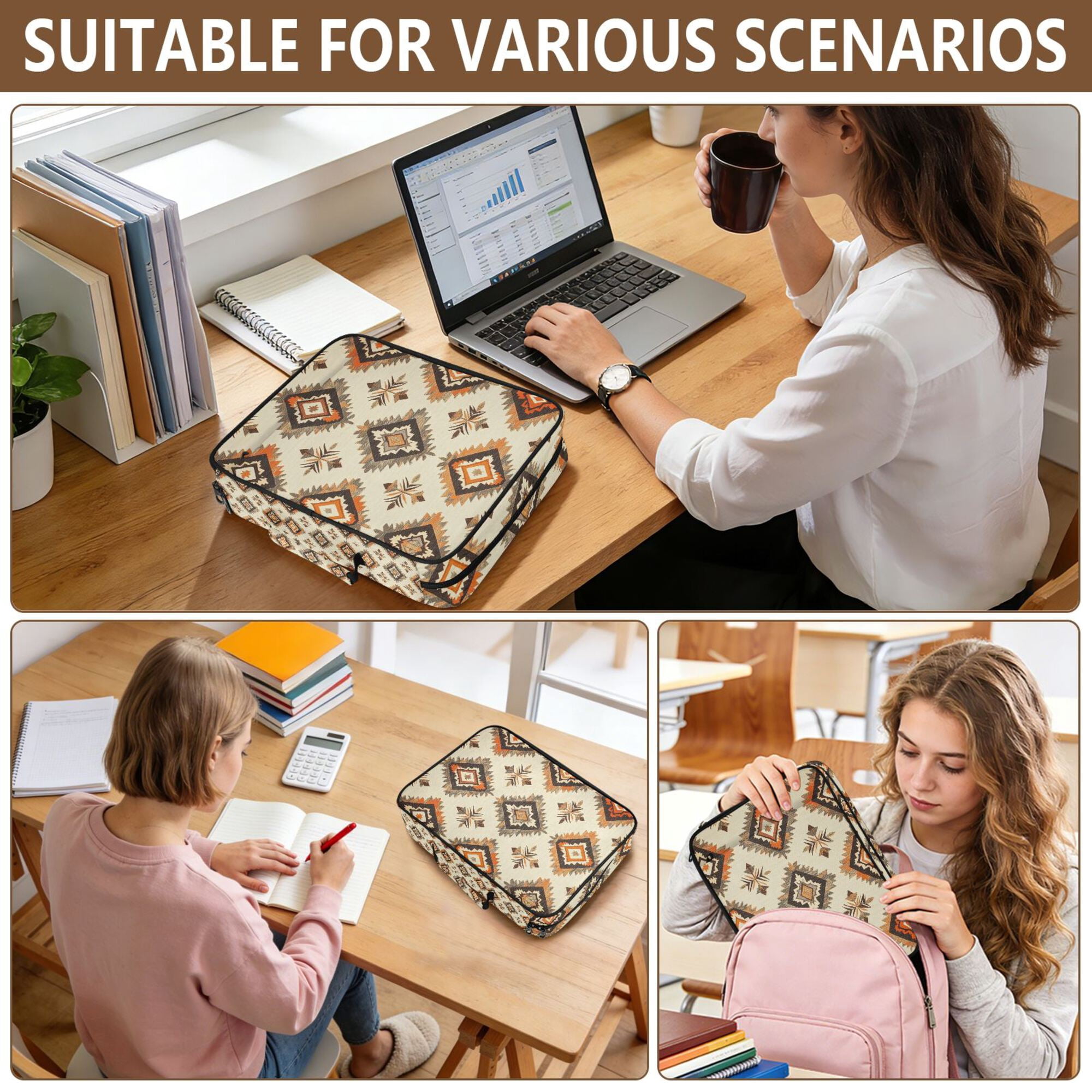 FORMRS Accordion File Folder A4 Size 7-Pocket Expanding Document Organizer Bag with 3 Ring Binder, Geometric Designs