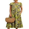 thumbnail image 1 of CHOK Robes pour Femmes Été Floral Plage Robe Soleil Dames Manches Courtes Cou Maxi Robe Longue avec Poche Fleur Bleue 2XL, 1 of 2