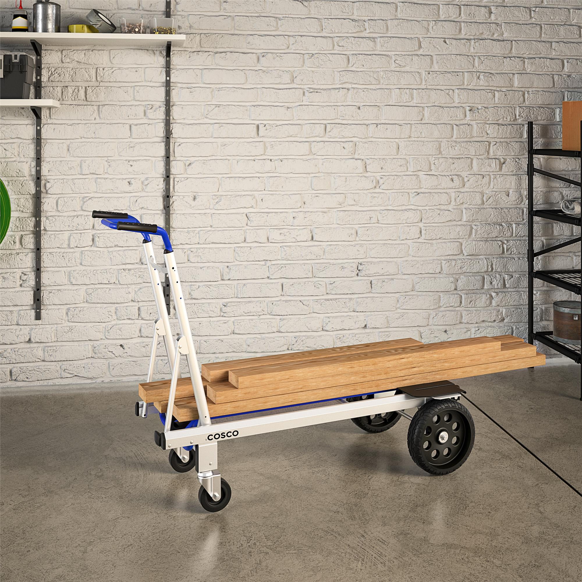 COSCO 3-in-1 Convertible Hand Truck with Folding Toe Plate and Flat-Free Wheels, Heavy-Duty Dolly with Aluminum/ Steel Frame, 800/1000 lb Capacity, Ideal for Moving Heavy Loads, Blue