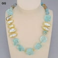 thumbnail image 2 of EOEMY Jewelry Blue Glass Quartzs White Freshwater Pearl Agates Choker Necklace 21", 2 of 9