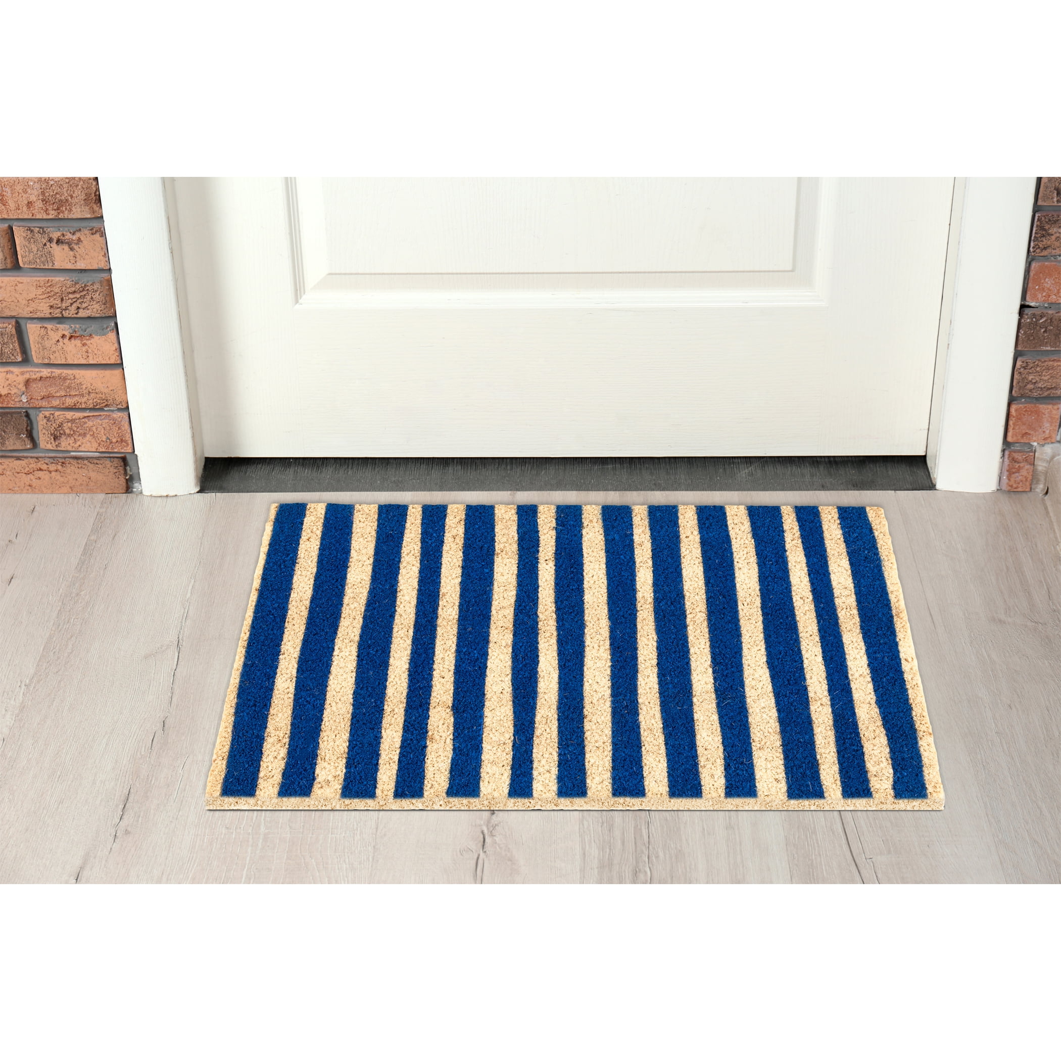 Mainstays Blue Summer Stripes Coir Outdoor Doormat, 18"x30"