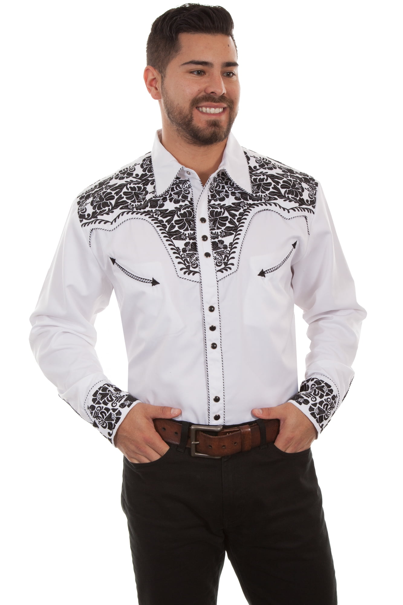 Men's Scully Snap Floral Tooled Embroidery Western Cowboy Rodeo Shirt