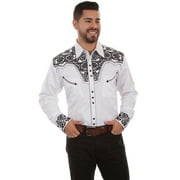 Men's Scully Snap Floral Tooled Embroidery Western Cowboy Rodeo Shirt White Black