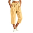 thumbnail image 3 of VBVC Women's Cotton Linen Elastic Waist Capri Pants , Summer Wide Leg Cropped Pants For Women,Ladies' Lightweight Trousers with Pockets,Yellow,S-3XL, 3 of 8