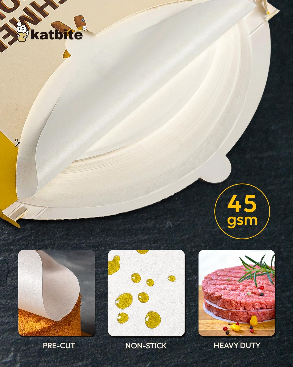 JJEAN-Katbite Heavy Duty Parchment Rounds 8 Inch 200 Pcs, Parchment Paper Rounds Available, Uses for Cake Baking, Air Fryer Liners