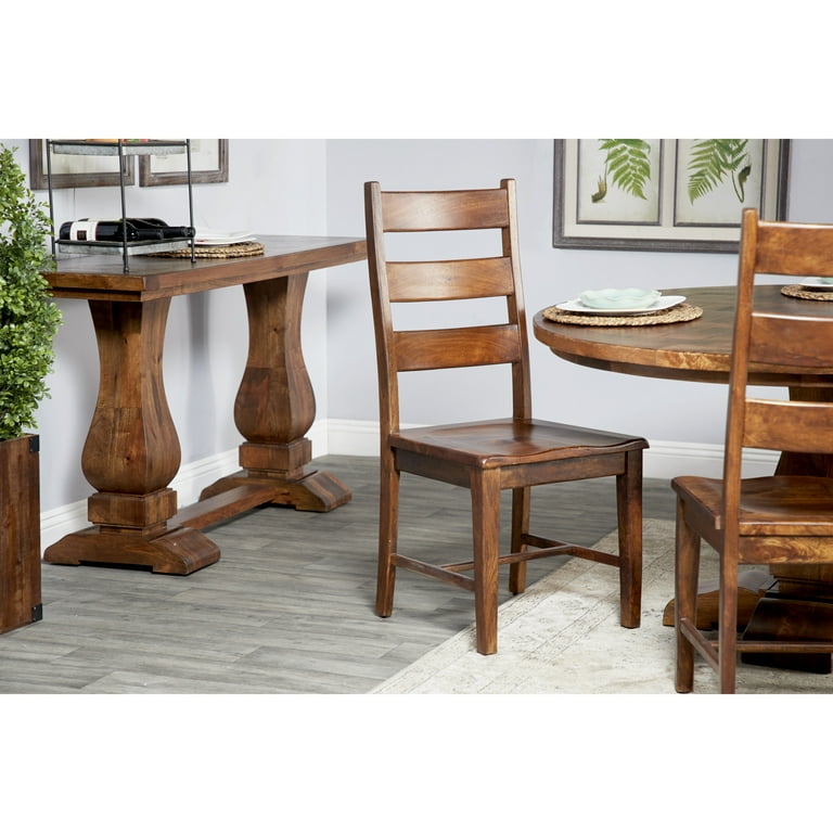 DecMode Mango Wood Ladder Back Dining Chair Set of 2 Brown