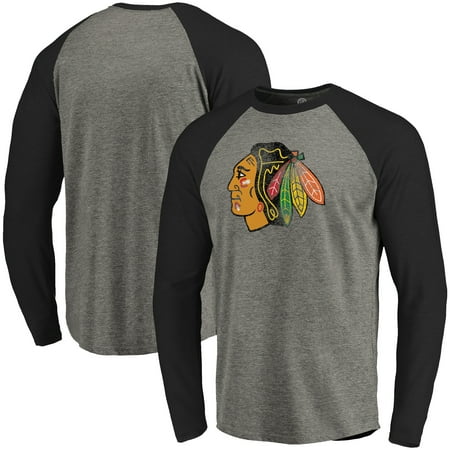 - Chicago Blackhawks Distressed Primary Logo Tri-Blend Raglan T-Shirt - Black