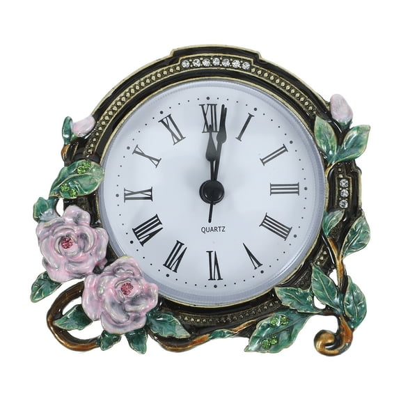 Vintage Mini Table Clock Enamel Flower Desktop Clock Vintage Table Clock Home Decor