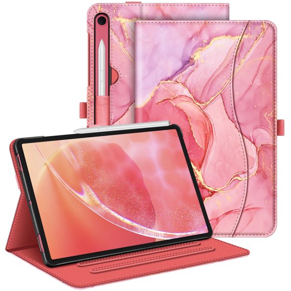Fintie Case for Samsung Galaxy Tab S10 Lite/ S10 FE/ S9 FE 5G 10.9 Inch/Tab S9 11 Inch, Multi-Angle Viewing Protective Cover with Pocket, Auto Sleep/Wake, Marble Pink
