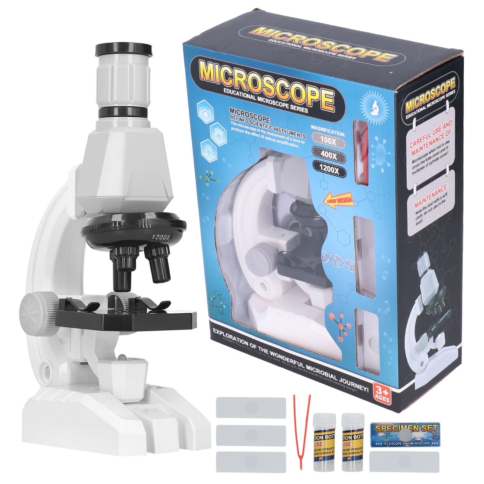 100X 400X 1200X Students Beginner Microscope Kit LED Magnifier Educational Toys 