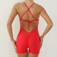 thumbnail image 5 of Spandex Bodysuit Romper for Women Shorts Workout Yoga Fitness Outfit Criss Cross Backless Sleeveless Jumpsuits (S, Red), 5 of 6