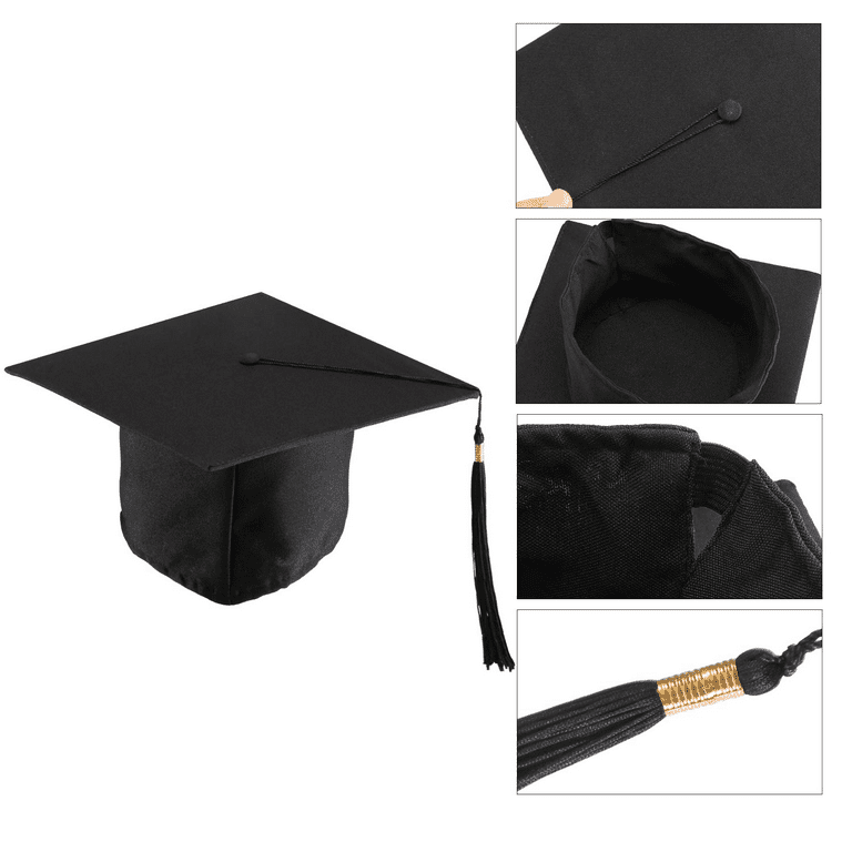 Geyoga 8 Pieces Graduation Cap with Tassel Adjustable Adults Graduation Hat  for Men and Women Fancy Dress Accessory Photo Props, Black