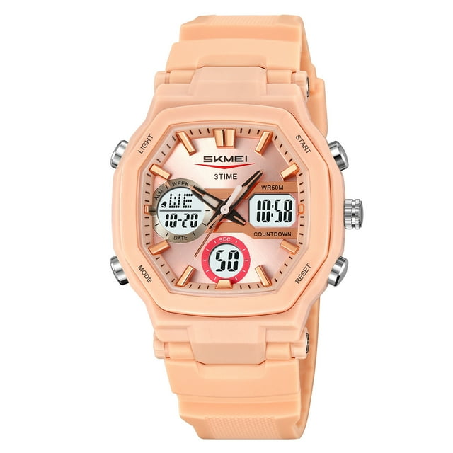 SKMEI 2389 Women's Digital Watch with 50M Water Resistance, LED Luminous Display, Multi-Function Alarm, Stopwatch, Date/Week, 12/24H Format, Lightweight 41.7g ABS Case & TPU Strap in Pink