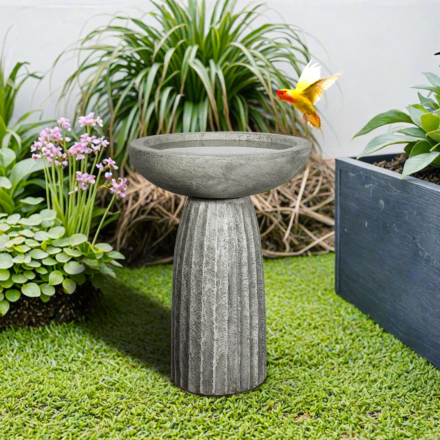 24.4" Tall Outdoor Concrete Bird Bath – Stone-Look Pedestal Birdbath for Garden, Lawn, Yard, and Backyard Décor