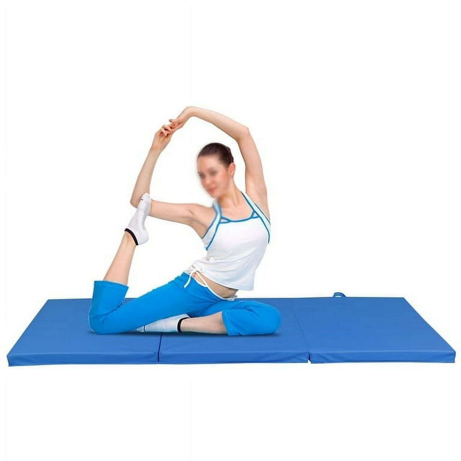Zeny 6' x 2' Exercise Tri-Fold Gym Mat,Aerobics Yoga Workout Tumbling Mats for Home Gym Flooring with Carry Handles for Gymnastics, Stretching, Martial Arts-Blue