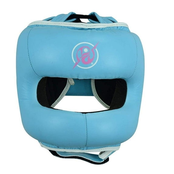 MIRARI Premium Leather Pro Boxing Head Guard with Nose Bar (Baby Blue, Small/Medium)