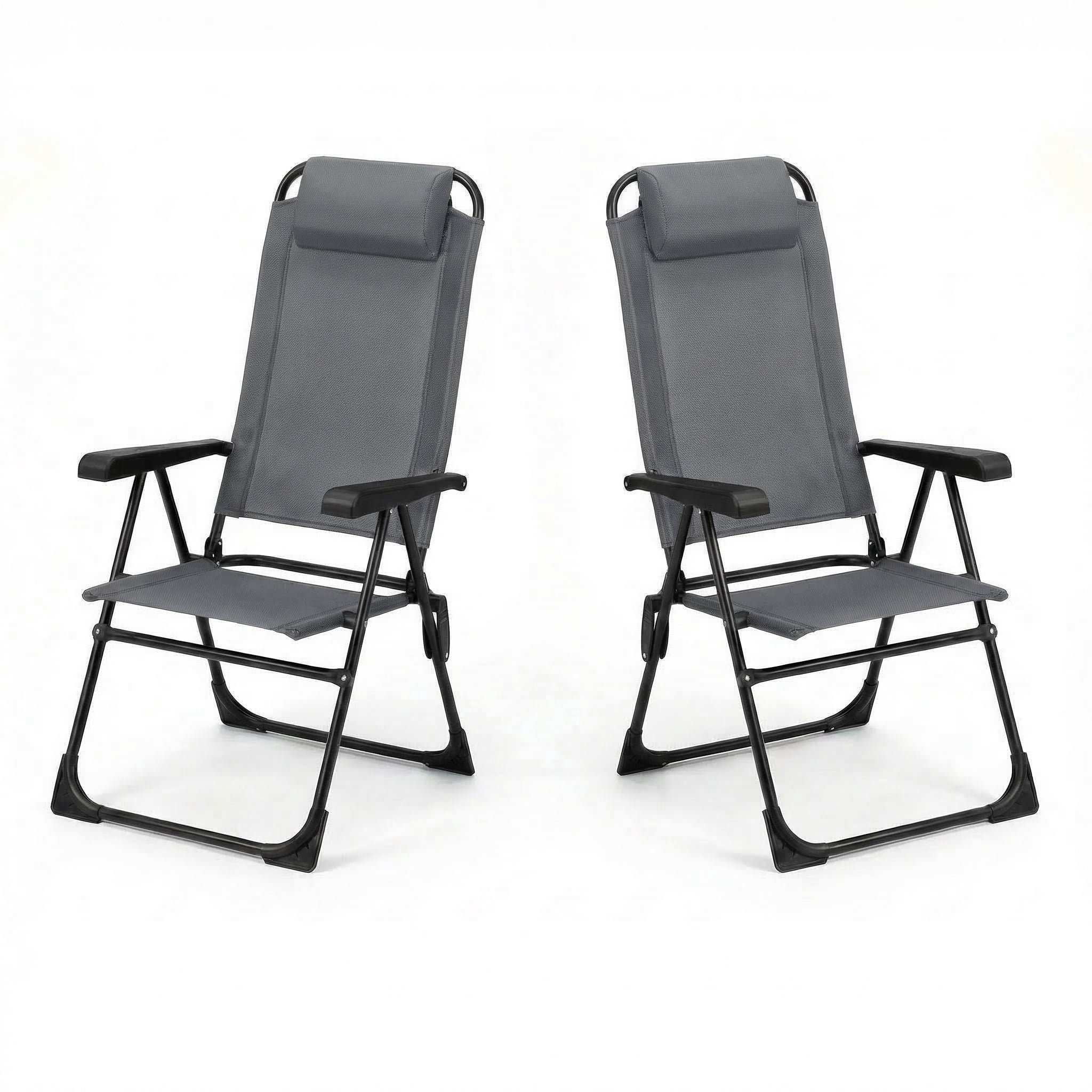 LAZY BUDDY Set of 4 Patio Dining Chairs, Outdoor Portable Folding Chairs with 5-Position Adjustable Backrest, Headrest, High Back Armchair for Poolside, Yard, Lawn