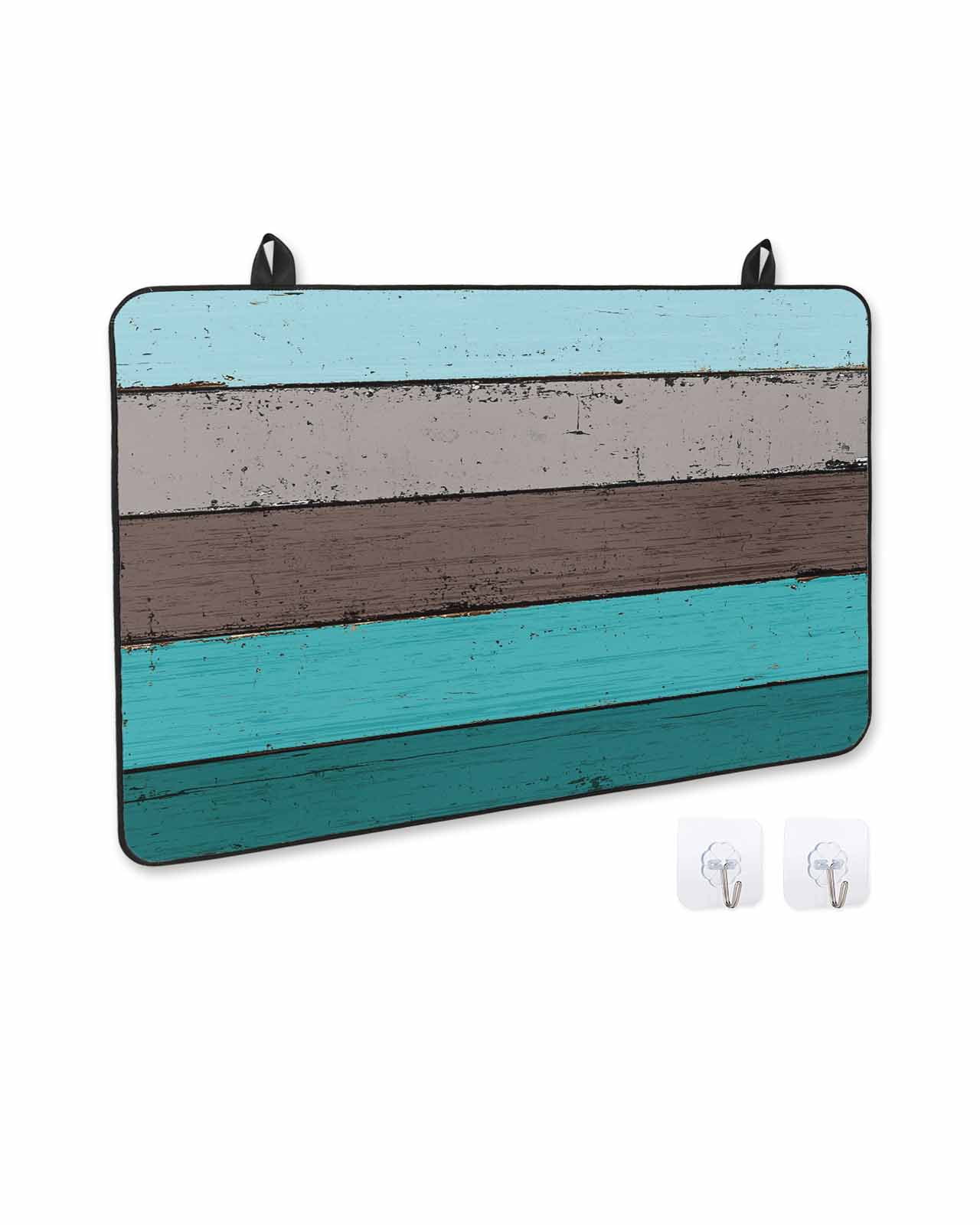 nqOlkjepod Large Induction Cooktop Protector Mat 24"x21", Aqua Grey Stove Top Covers for Electric Stove, Vintage Stripe Farmhouse Wood Grain Ombre Stove Burner Cover Mats, Glass Top Stove Cover