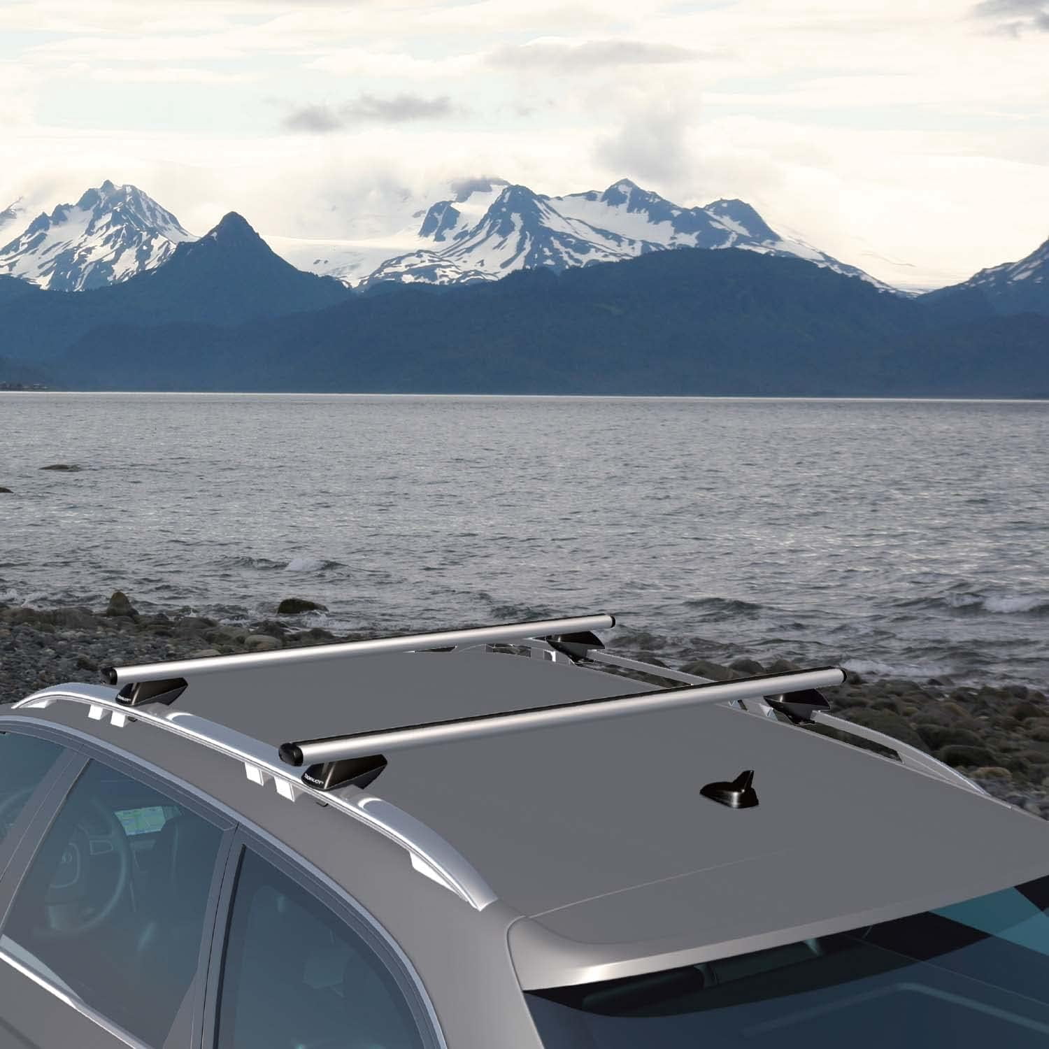 53 Inch Aluminum Roof Rack Cross Bars for Raised Side Rails, Adjustable Cargo Bars, Hold 165 LBS, Silver