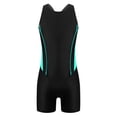 thumbnail image 2 of YUUMIN Athletic One Piece Boyleg Swimsuit for Girls Racer Back Biketard Shorty Wetsuits Rashguard Swimwear Green&Black 12, 2 of 4