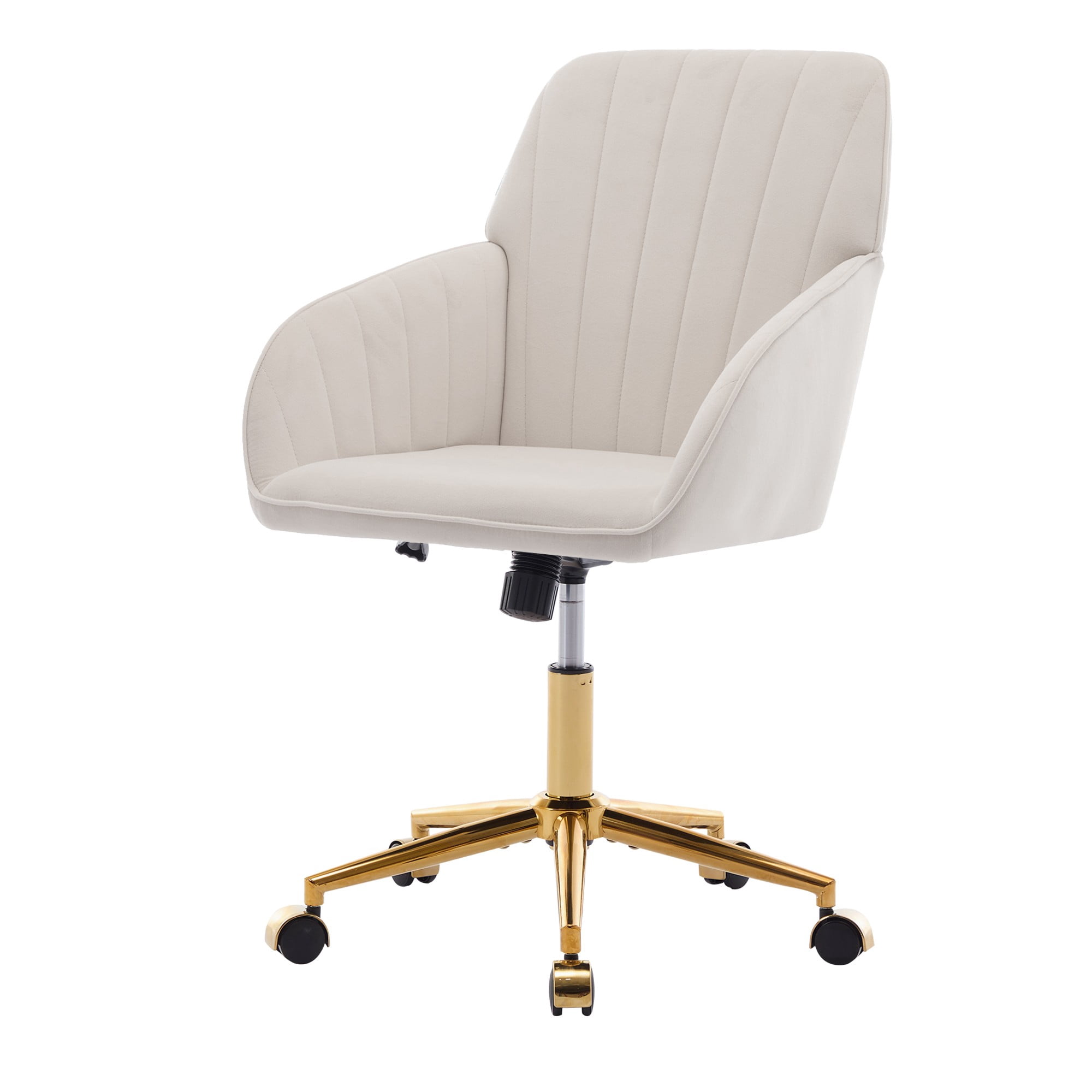 Modern Arm Chair,Adjustable Office Desk Chair with Wheels,Swivel Vanity Chair,Beige
