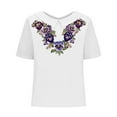 thumbnail image 4 of Fiudx Ofertas Relámpago Camiseta Holgada Informal con Estampado para Mujer, Tops de Manga Corta con Cuello de Muñeca, Blusa Bonita y de Lino, 4 of 4