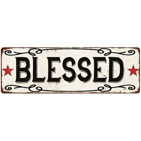 Old Style Metal - BLESSED Country Style w/Red Stars Vintage Look Metal Sign 6x18 Old Advertising Man Cave Game Room M6180800