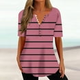 thumbnail image 2 of Jewelreauty Women Striped Tunic Tops Button V Neck Short Sleeve Casual T-Shirts Summer Loose Flowy Shirts (2XL, Watermelon Red), 2 of 5