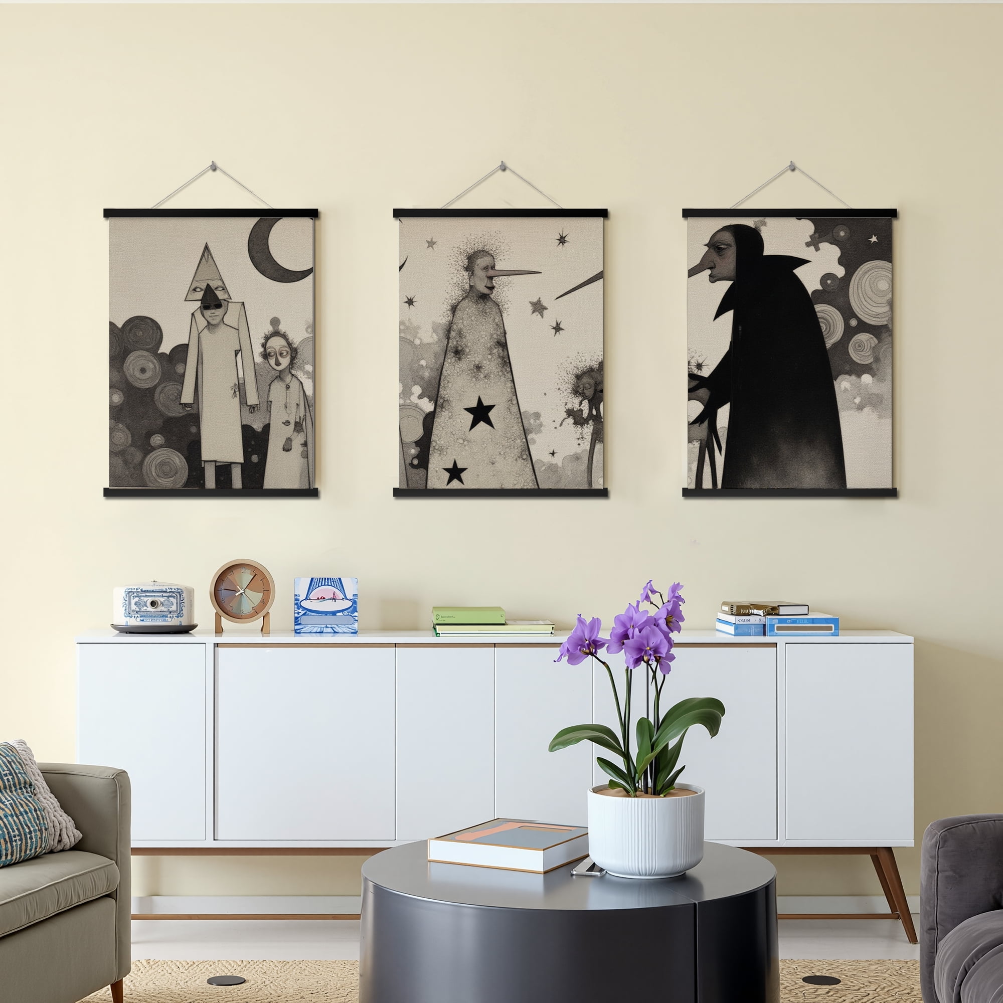 MAYEERTY Modern Abstract Wall Art Painting, Living Room Decor, Black Hanging Rod Frame, 23.6"x15.8"
