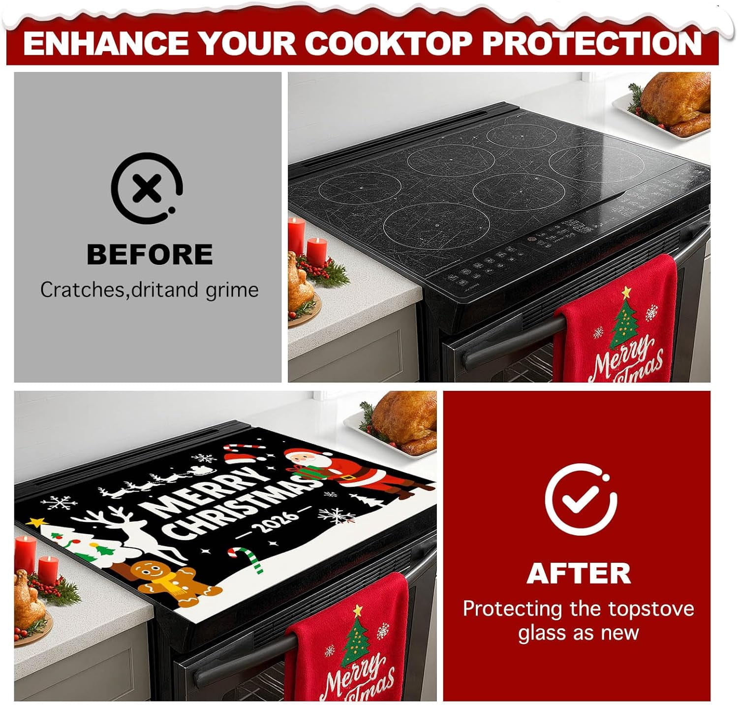 Nativity Scene Stove Top Cover 28x20 Inch Glass Top Protector Christmas Religious Kitchen Counter Mat Heat Resistant Silicone Cooktop Cover Holiday Decoration