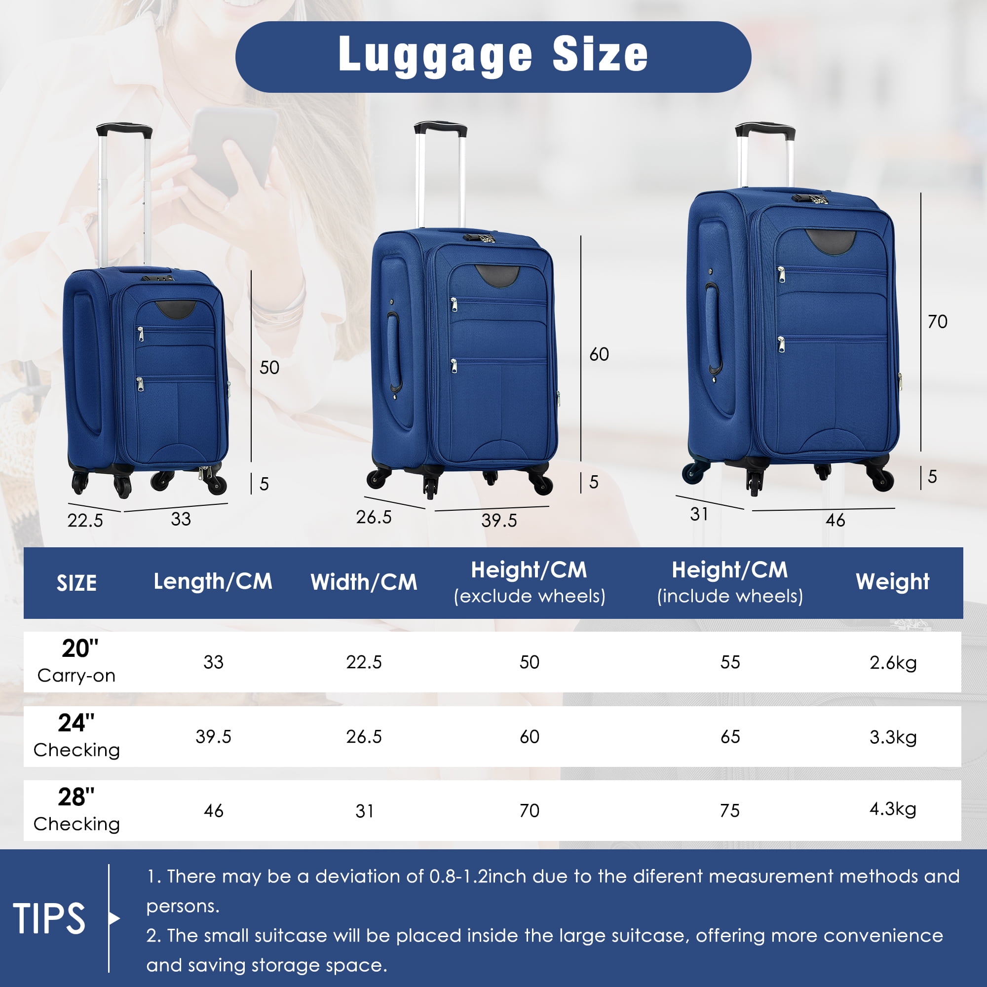imerelez Softside Luggage Expandable 3 Piece Set Suitcase with Duffel Bag Upright Spinner Softshell Lightweight Luggage Travel Set