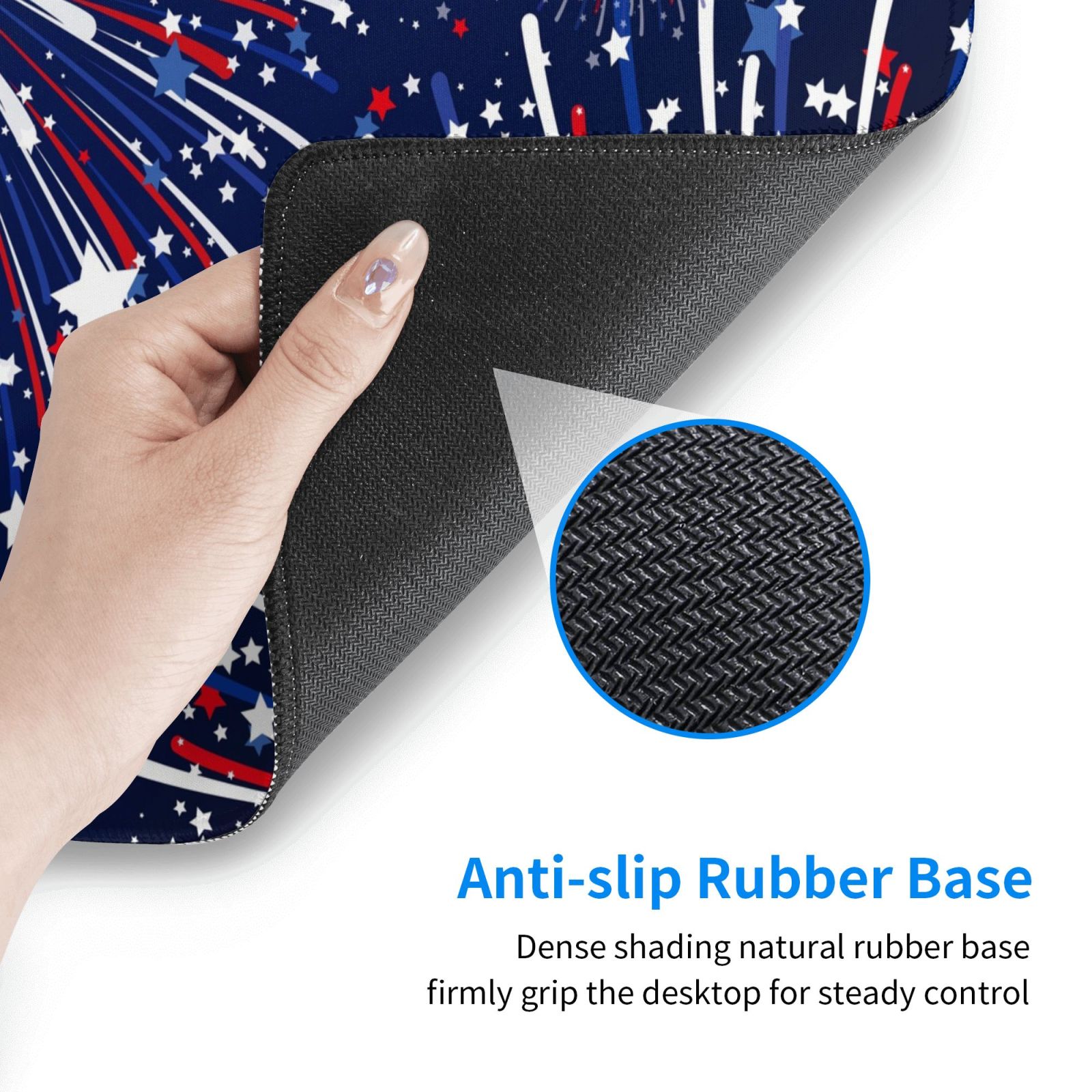Rateoe Red White Blue Fireworks 1 Print Mouse Pad - Extended Large Gaming Mousepad,Non-Slip Stitched Edge,16x29.5 Inch