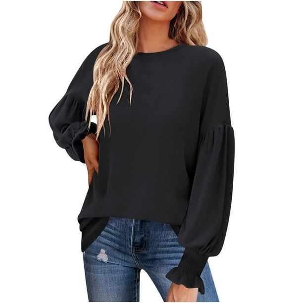 Tops de Mujer Elegante Blusa de Entrenamiento Informal Camisas de Otoño Leggings de Túnica de Moda Cuello Redondo Manga de Linterna Manga Larga Sudor Odeerbi ODB169544