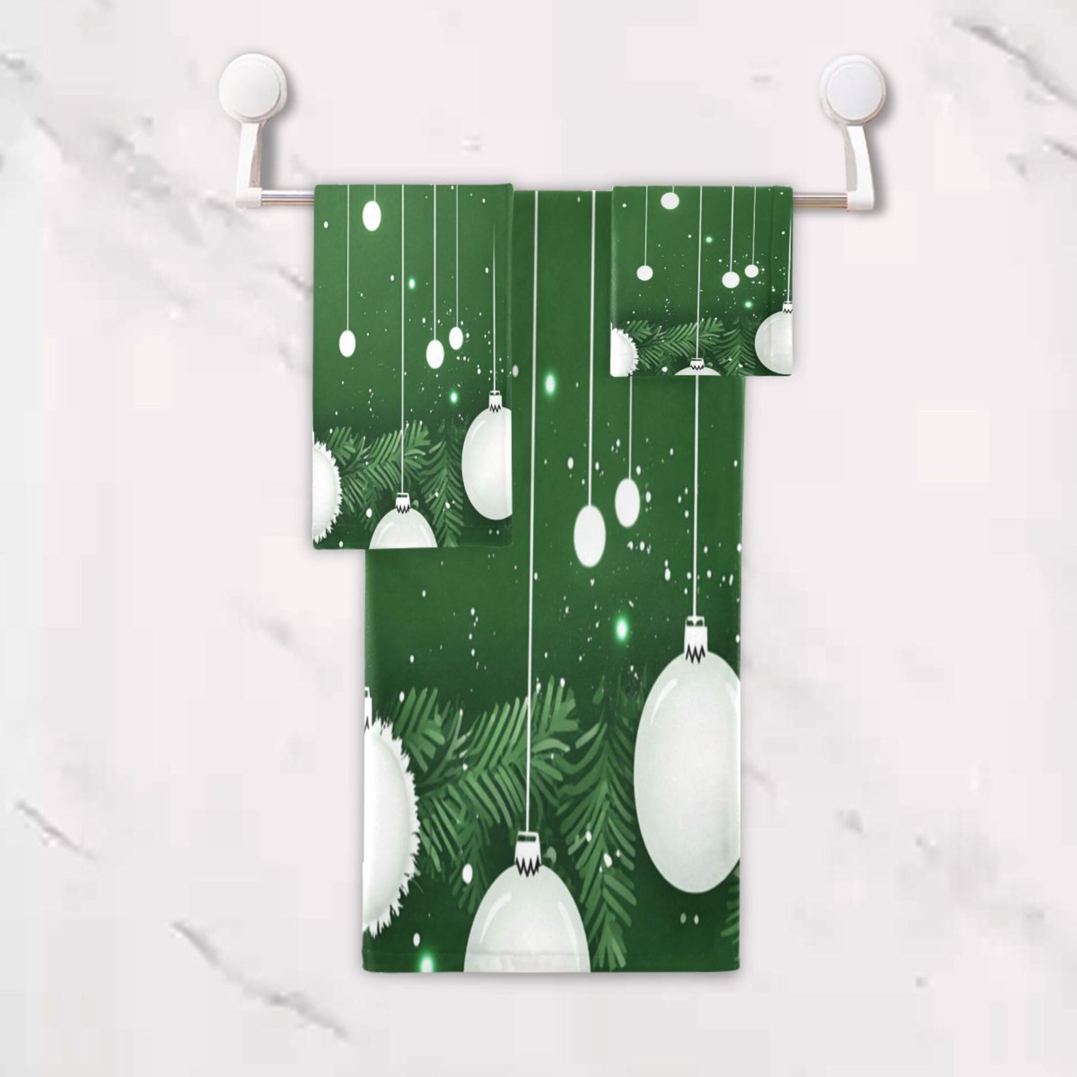 3 Piece Bath Towels Set Bath Towel, Hand Towel and Face Towel for Bathroom, Gym, Hotel White Christmas Ornaments