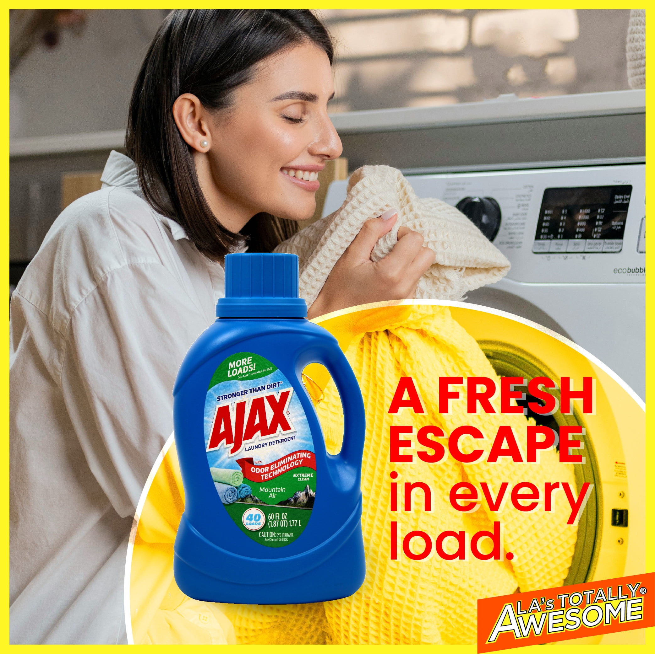 Ajax Mountain Air Liquid Laundry Detergent – Totally Awesome Cleaner with Deep Clean Power, Stain & Odor Remover, HE Compatible, 60oz (Pack of 4), 160 Loads, Long-Lasting Fresh Scent