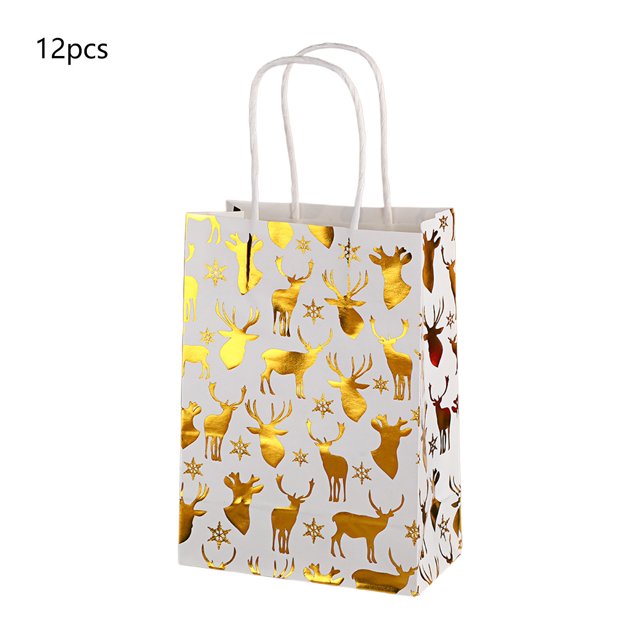 Eoozwa Christmas Party Favors Bags White and Gold Christmas Goodie Gift Paper Bags with Handles Xmas Tree Reindeer Snowflake Candy Treat Pouch for Xmas Party Decoration Holiday Supplies