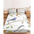 thumbnail image 2 of Twin Sze Fitted Sheet Set - Leaf Bird 2 Piece Bedding Sets 16" Deep Pocket Fitted Sheet with 1 Pillowcase, Colorful Spring Tree Branch Country Boho Brushed Microfiber Hotel Luxury Bed Sheets, 2 of 9