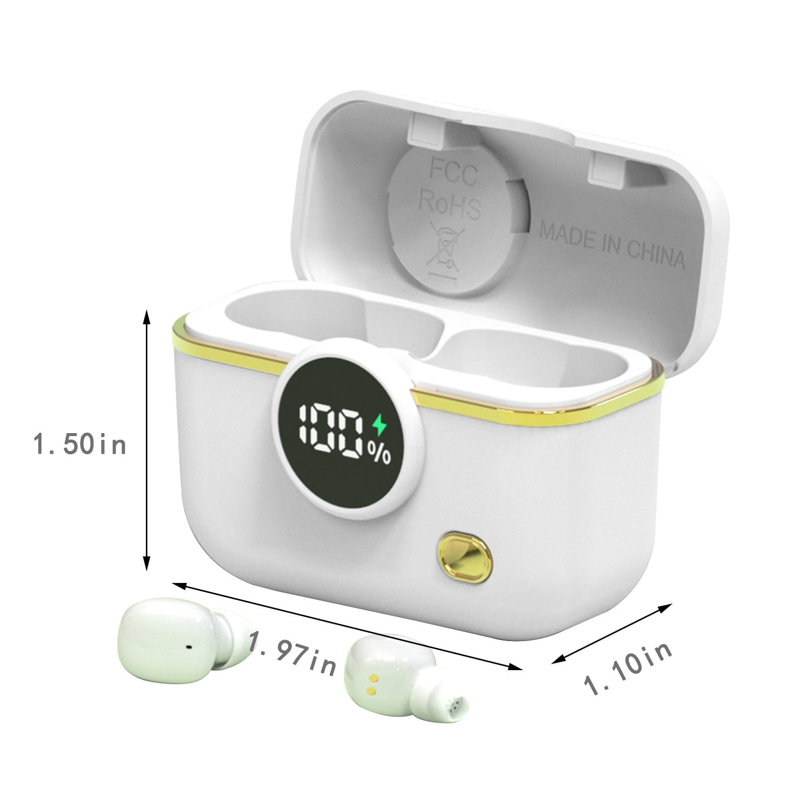 Bluetooth Headphones True Wireless Earbuds 60H Playback LED Power Display Earphones with Wireless Charging Case IPX5 Waterproof in-Ear Earbuds with Mic for TV Smart Phone Laptop Computer Sports,White