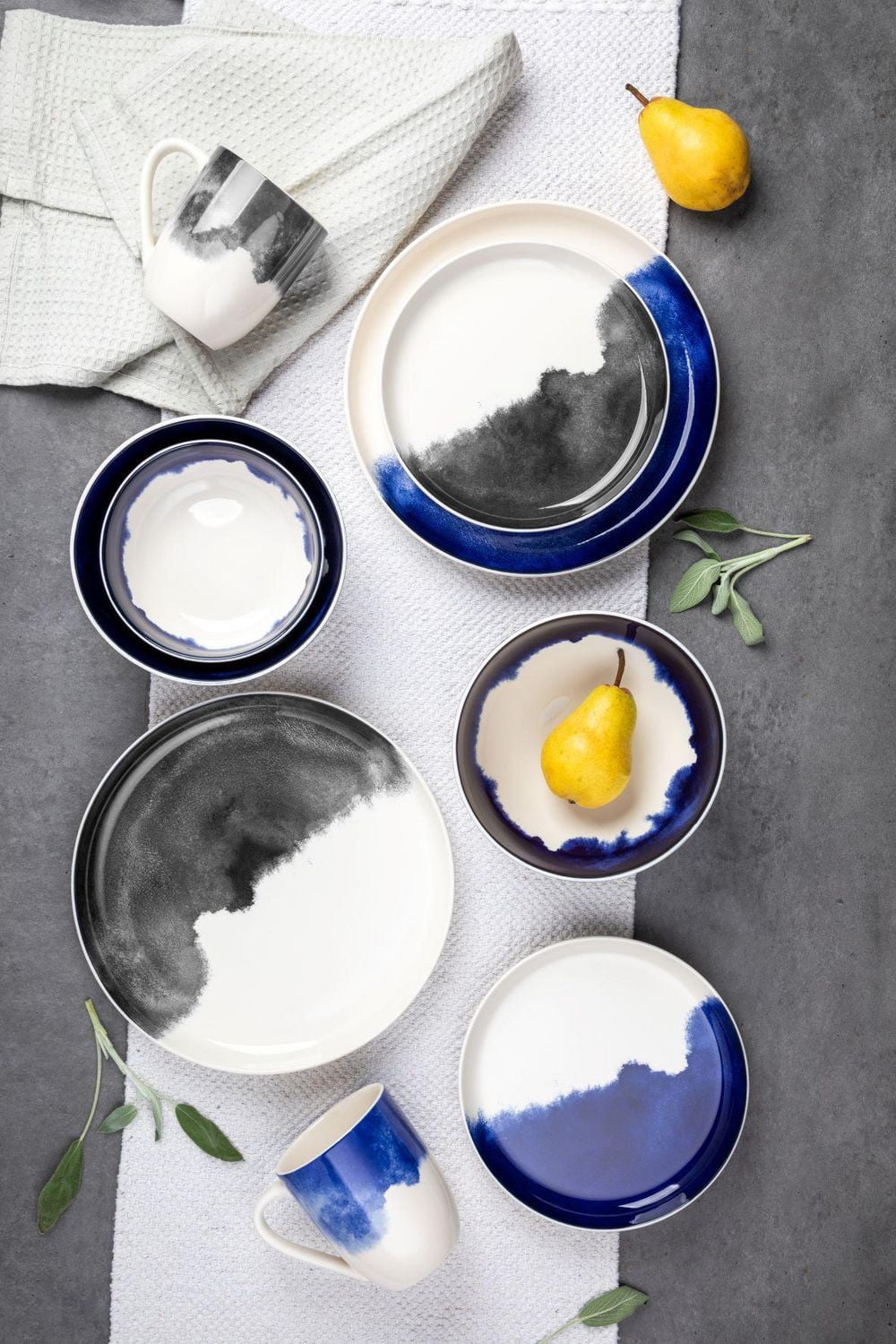 Thym & Table Vaisselle Blue Drip Stoneware, ensemble de 12 pièces