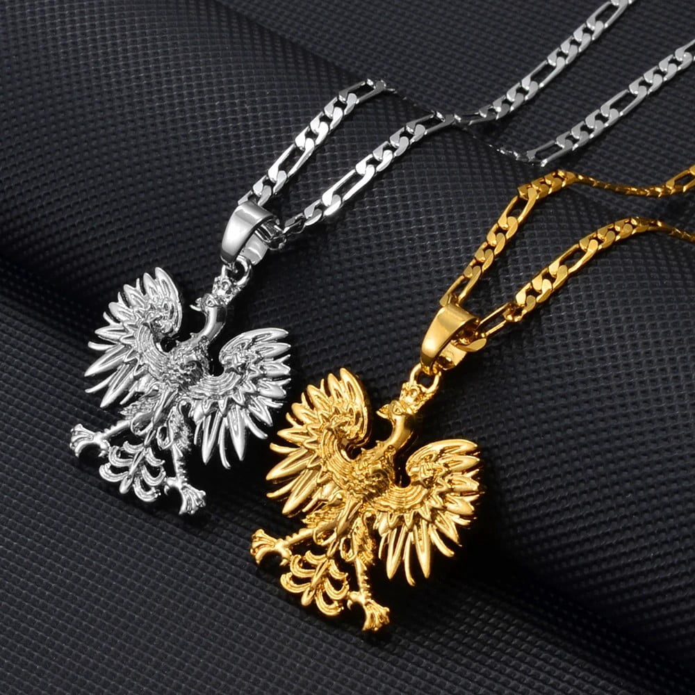 Poland Symbol Eagle 14K Gold Pendant Necklaces for Women Men,Polska Poles Jewelry
