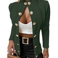 thumbnail image 3 of Women Argyle Cable Cardigan Light-Weight Cropped Coat Stand Collar Long Sleeve Metal Button Fall Jackets Green XL, 3 of 8