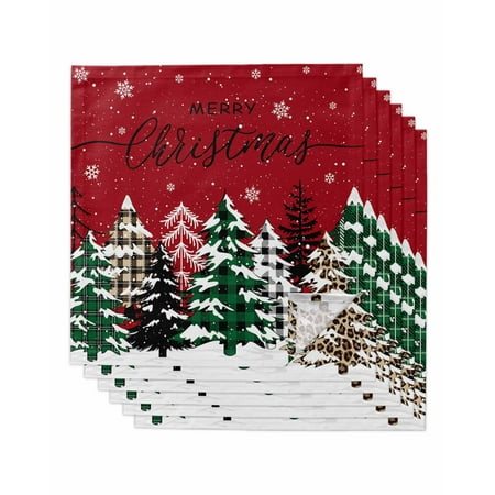 

Red Tree Christmas Cloth Napkins Set of 6 Xmas Tree Snowflake Plaid Washable Reusable Dinner Cocktail Napkin for Kitchen Party Wedding Banquet Holiday Baby Shower Table Decor