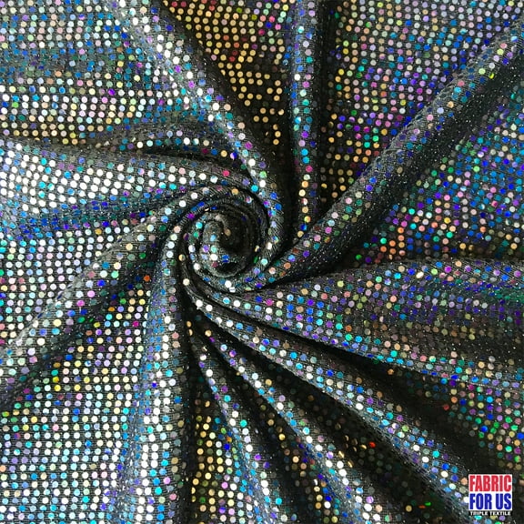 Dots Micro Holographic Glitter Stretch Black Poly-Spandex Fabric 54" Wide